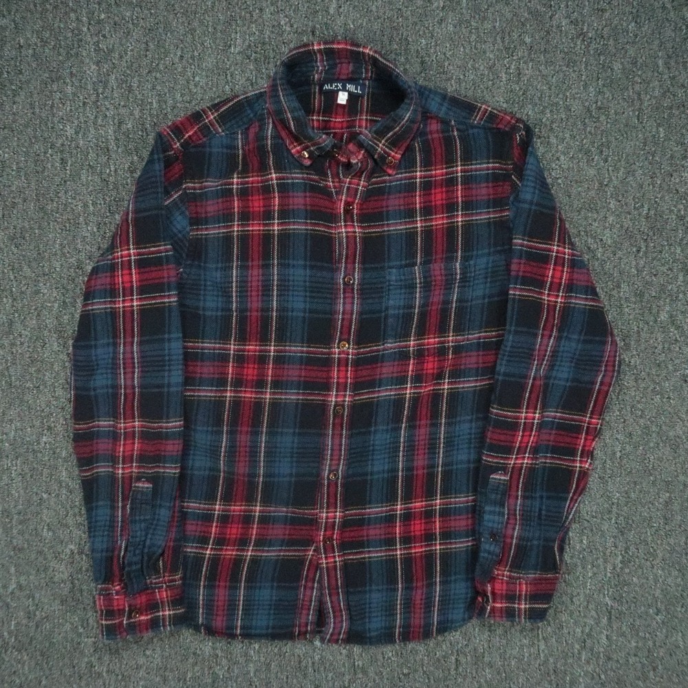 Alex Mill Shirt Mens Medium Red Blue Plaid Flannel Long Sleeve Button Down